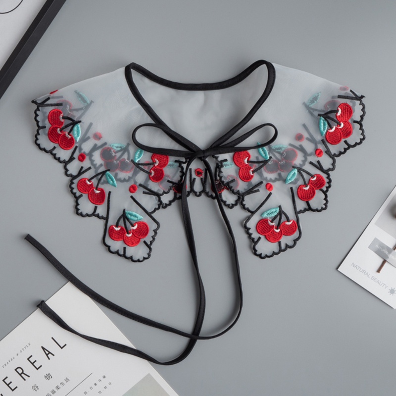 Yoioi Khăn Choàng Cổ Lưới Phối Ren Giả Thêu Họa Tiết Nhiều Lớp Tự Buộc Dây Ruy Băng Trang Trí Lolita Cho Nữ