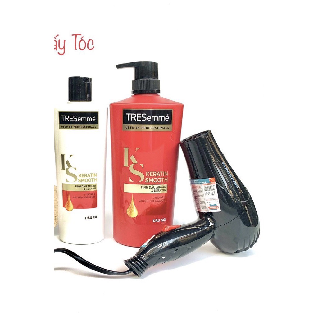 Combo Dầu gội 640g và Dầu xả 340g TRESemmé Keratin Smooth vào nếp suôn mượt (Tặng máy sấy tóc)