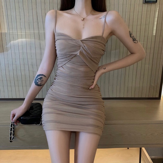 Sẵn Váy hai dây body ren lưới. Đầm thun body quảng châu hot