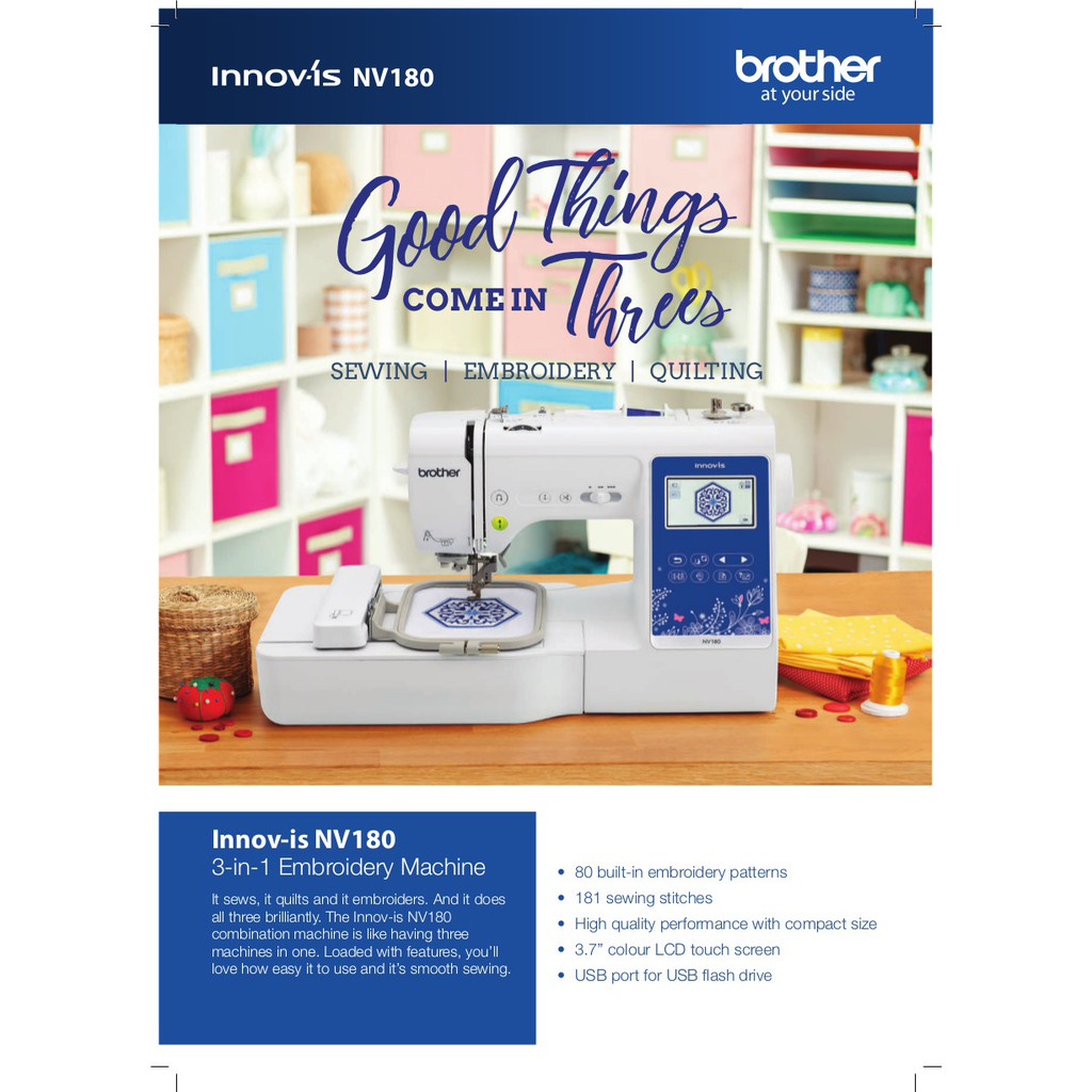 MÁY MAY THÊU BROTHER NV180 + PHẦN MỀM THIẾT KẾ + KHO MẪU