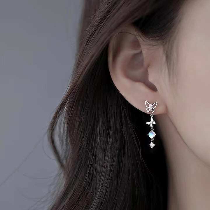 Khuyên tai tua rua đính đá pha lê zircon phong cách sáng trọng nhẹ nhàng dành cho nữ