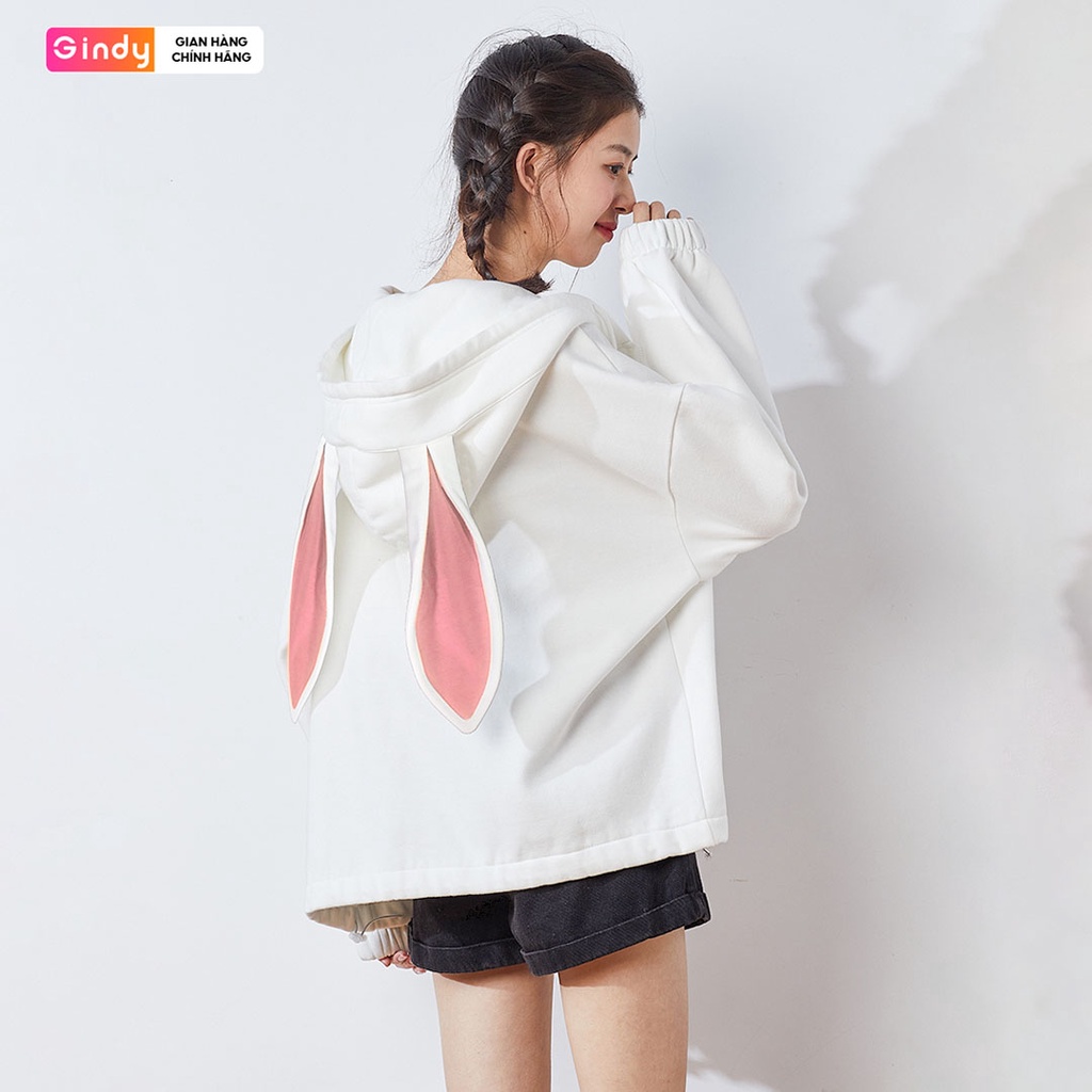 Áo khoác nỉ bông nữ GINDY hoodie form rộng tai thỏ tay bo thời trang thu đông A10123