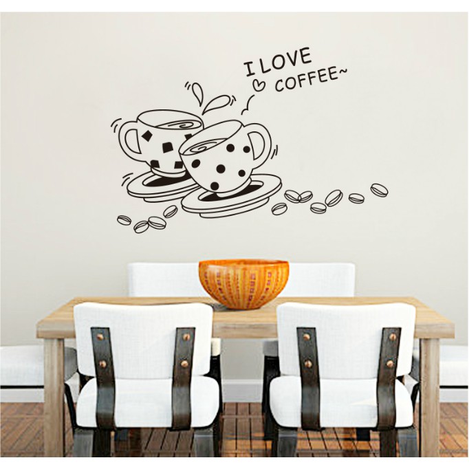 Decal trang trí tường 2 tách Coffee