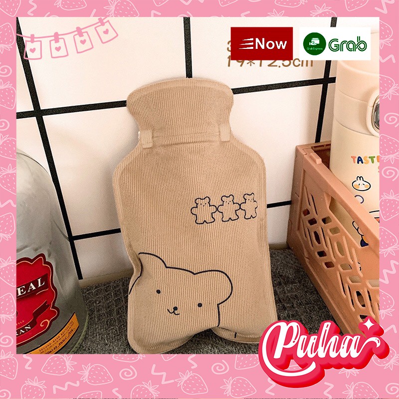 Túi chườm nóng lạnh mini Puha đa năng chườm bụng sưởi ấm tay chân 300ml , teddy nâu