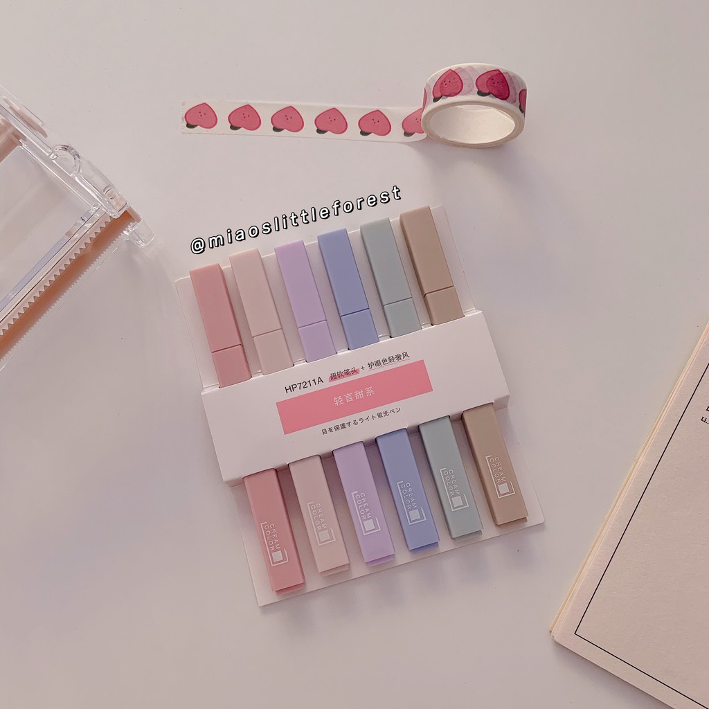 Bút highlight CREAM COLOR set 6 bút đánh dấu tone màu pastel trang trí sổ tay bullet journal MPE205 miaoslittleforest