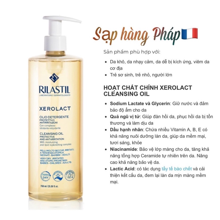 Dầu làm sạch, dưỡng sáng da Rilastil Xerolact Cleansing Oil