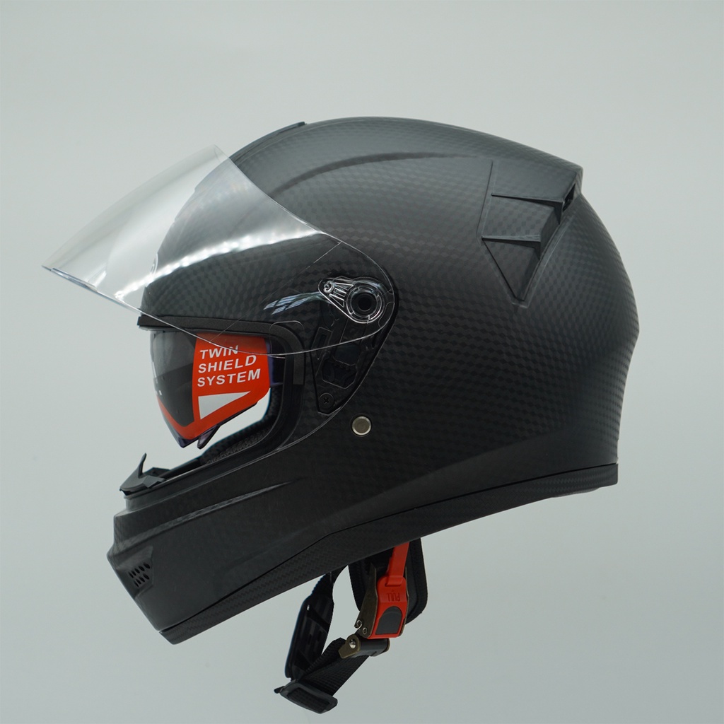 Mũ Bảo Hiểm Fullface GRO Helmet Vân Cacbon, mũ phượt 2 kính liền hàm, khóa kim loại chắc chắn