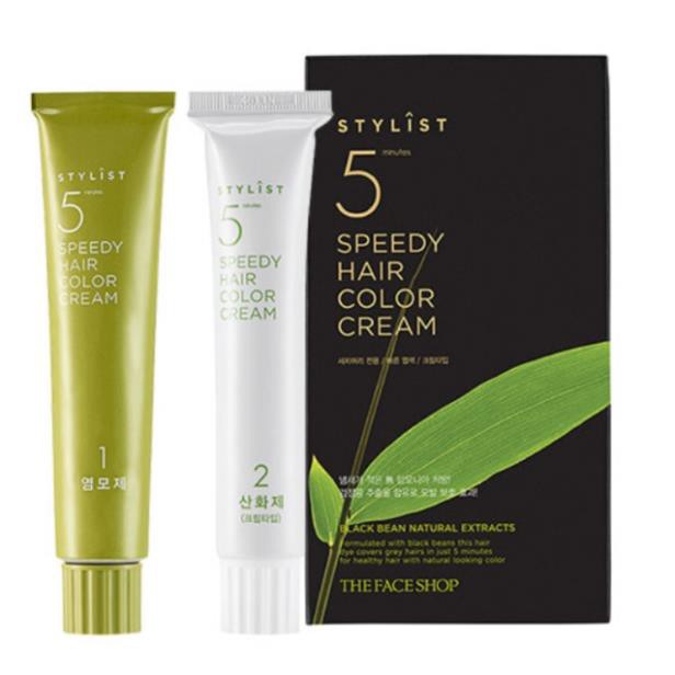 Kem nhuộm tóc màu tự nhiên thơm nhẹ nhàng The Face Shop Stylish 5 Minutes Speedy Hair Color Cream Dark Brown