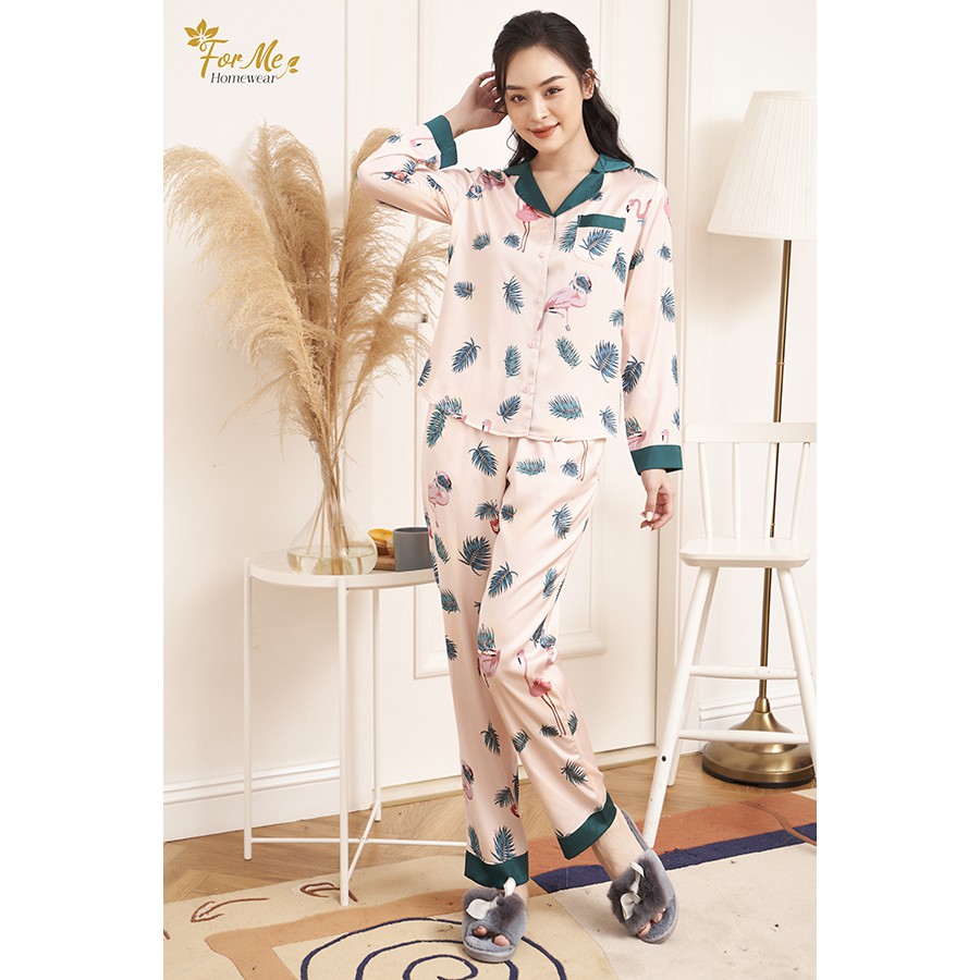 Bộ đồ ngủ, mặc nhà chất Lụa Giấy Luxury DÀI TAY HẠC LÁ 04 ,forme pijama
