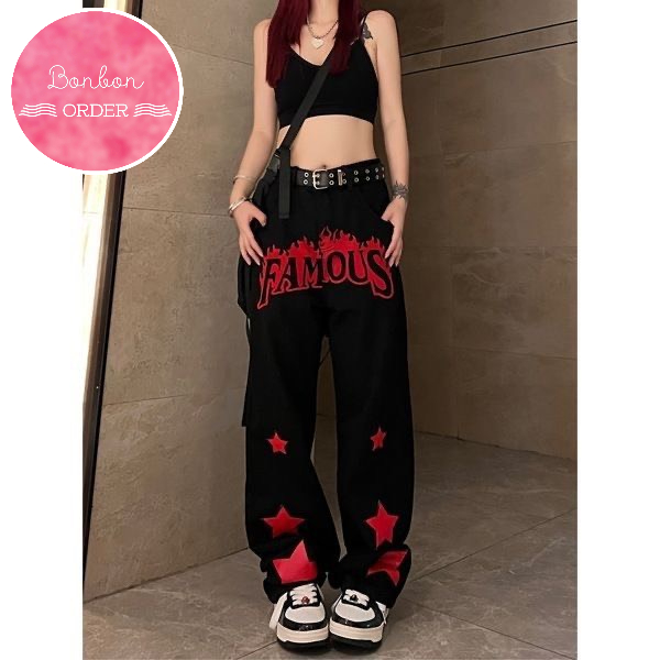 QUẦN JEAN ULZZANG ỐNG RỘNG PHỐI HÌNH -