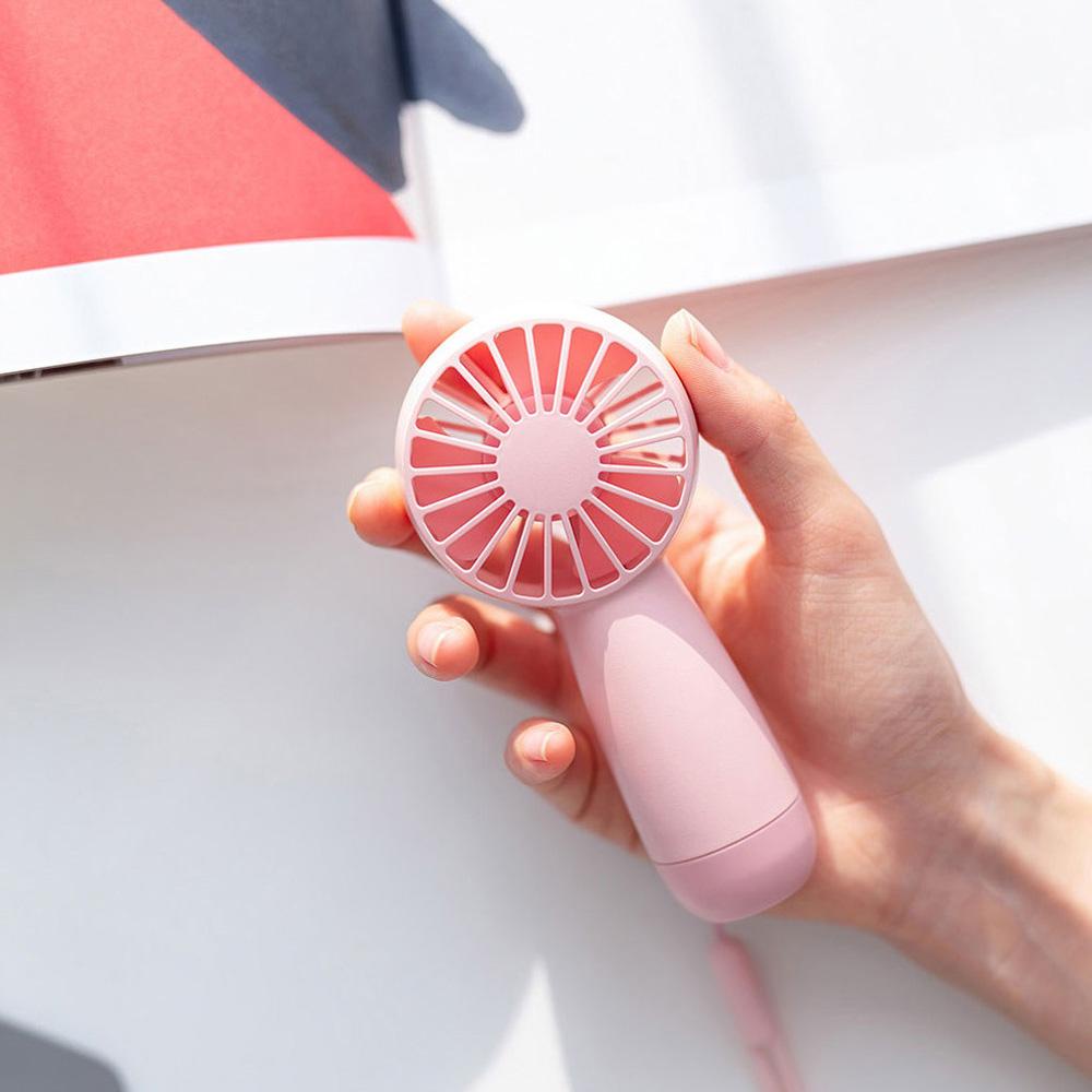 Quạt Mini Cầm Tay Có Thể Sạc Lại Kèm Dây Đeo Tiện Dụng Mang Theo Du Lịch