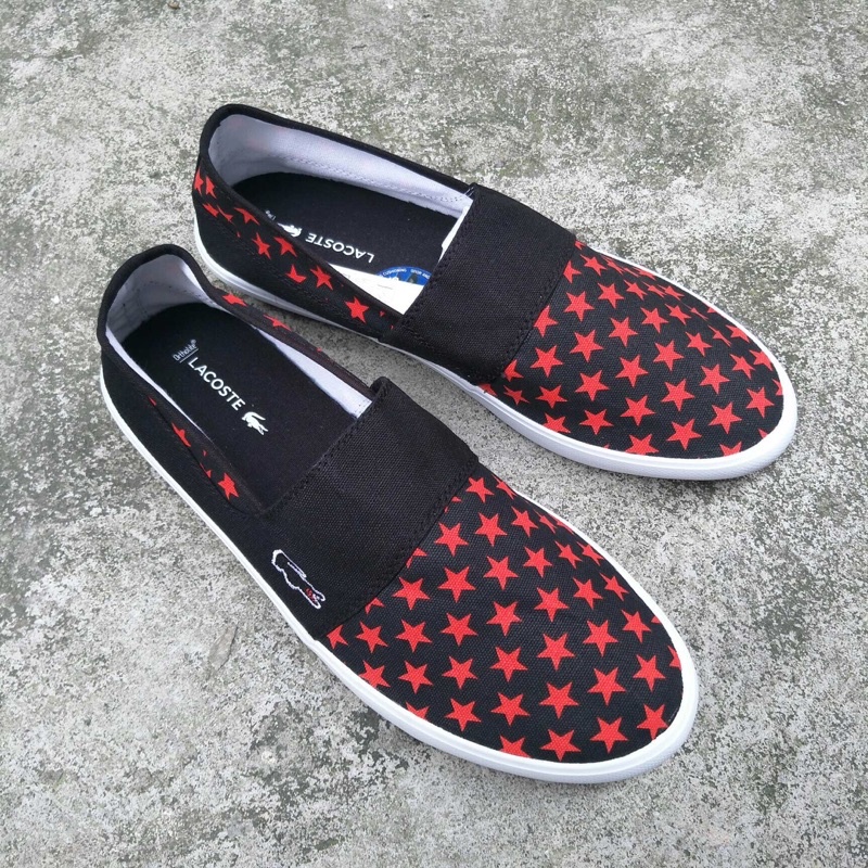 giày lười vải nam in hoạ tiết hình ngôi sao đế phẳng chống trơn trượt lacoste