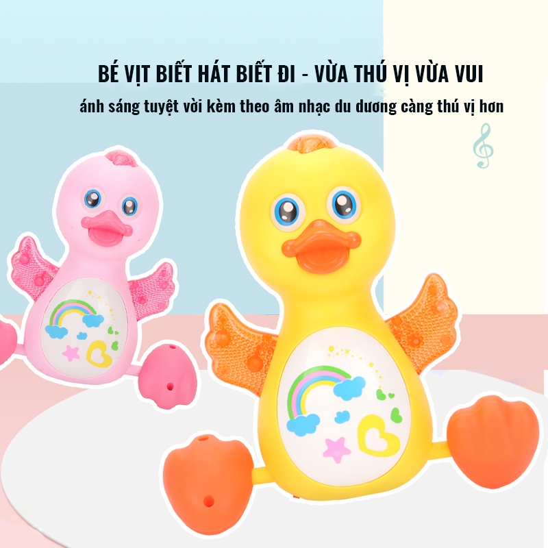 Đồ Chơi Chú Vịt Biết Đi Có Đèn Và Nhạc lắc lư có dây dắt kèm theo Cho Bé tăng khả năng vận động