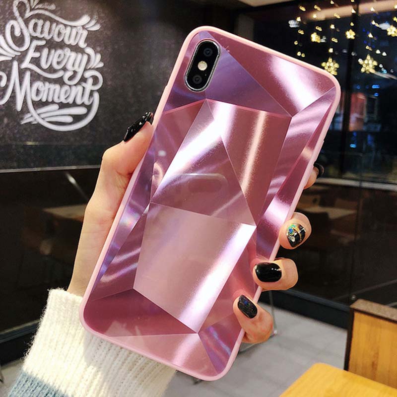 iPhone 7 8 6 6s Plus X XS XsMax XR 11 11ProMax SE 2020 SE2 Luxury 3D Thin Diamond Texture Mirror Glossy Glitter Case Cover