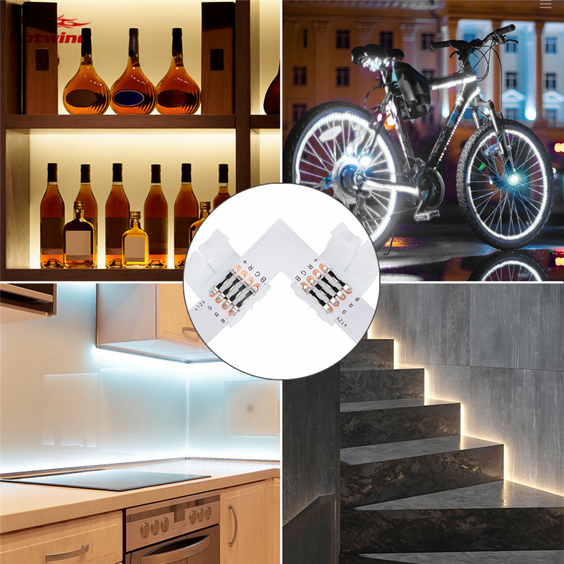 HW Set 10 Đầu Nối Đèn Led Hình Chữ L 10mm 4 Pin Rgb 5050 Rgb