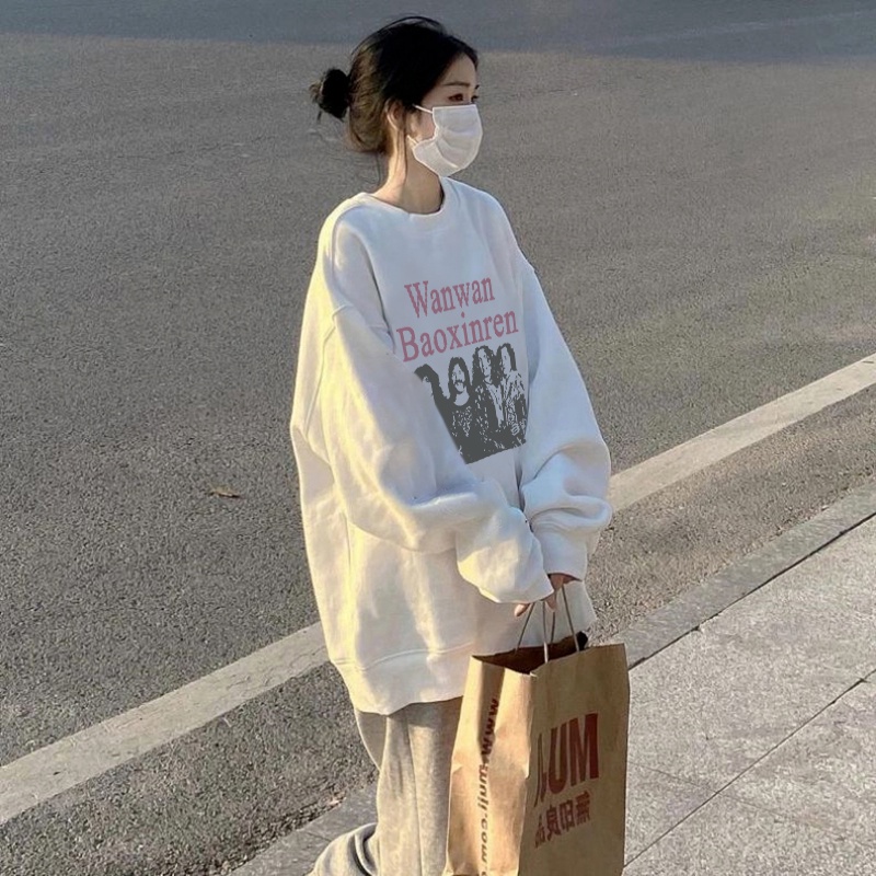 NRVP Áo Thun Nữ Dài Tay Dáng Rộng In Hình Phong Cách Hàn Quốc Mới