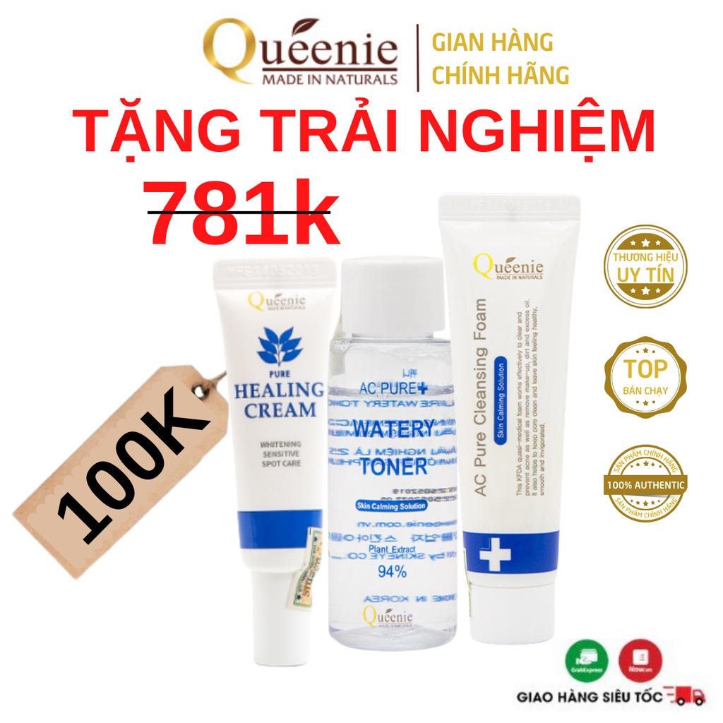 Bộ Mỹ Phẩm Chăm Sóc Da, Ngừa Mụn Mờ Sẹo Queenie Hàn Quốc Chính Hãng 3 Sản Phẩm [SP Trải Nghiệm]