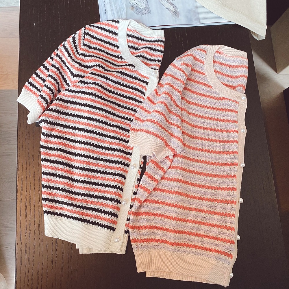 Áo cardigan ZHELIHANGFEI dệt kim tay ngắn kẻ sọc mềm mại siêu nhẹ tùy chọn màu sắc