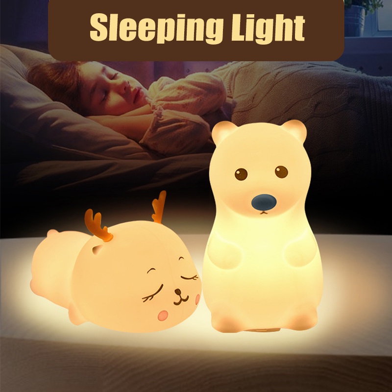 Đèn Ngủ Silicone 3D Hình Động Vật Hoạt Hình Sáng Tạo Có Cổng Sạc USB