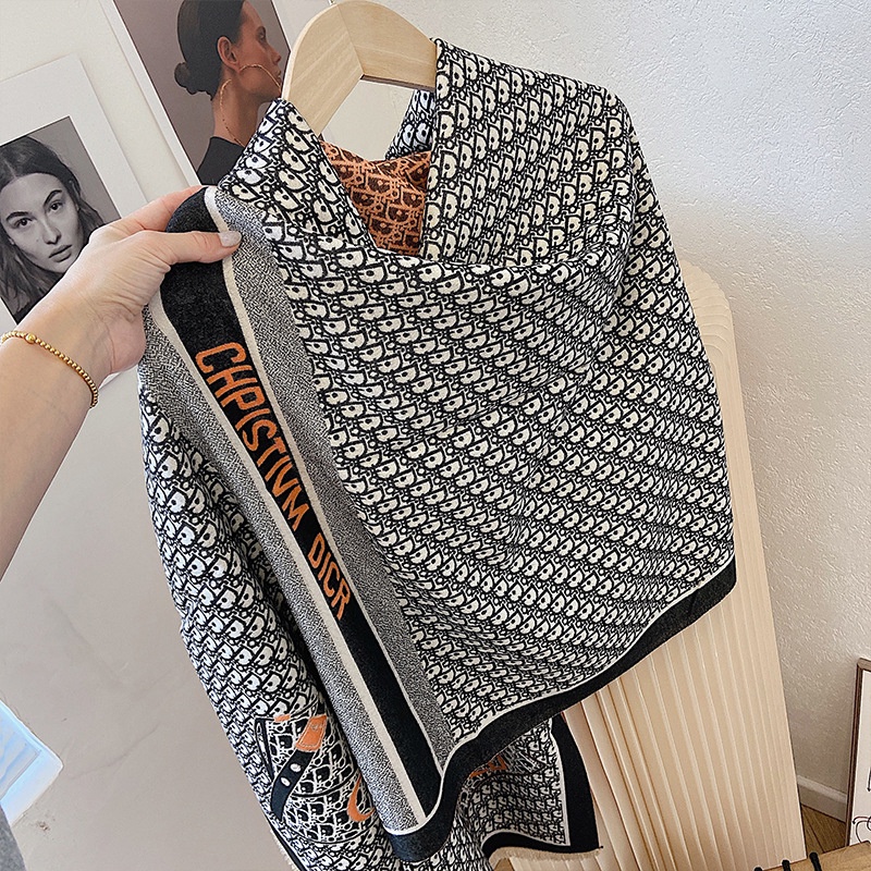Khăn Choàng Cổ Dài Vải Cashmere Dày In Chữ Phong Cách Mới Cho Nữ