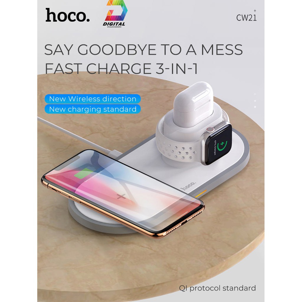 [KHÔNG HỘP] Đế Sạc Không Dây Đa Năng Hoco CW21 3 in 1 Chính Hãng