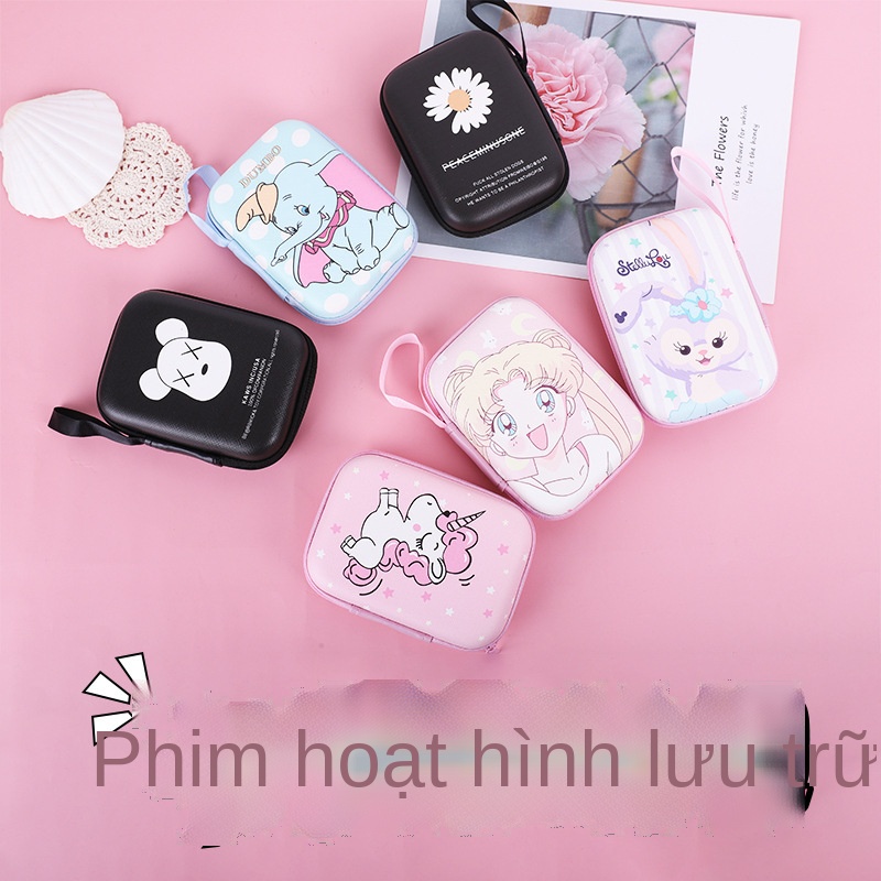 Tai nghe sạc cáp dữ liệu pin dự phòng U đĩa cứng túi đựng son môi, mỹ phẩm túi đựng đồ cầm tay hoạt hình