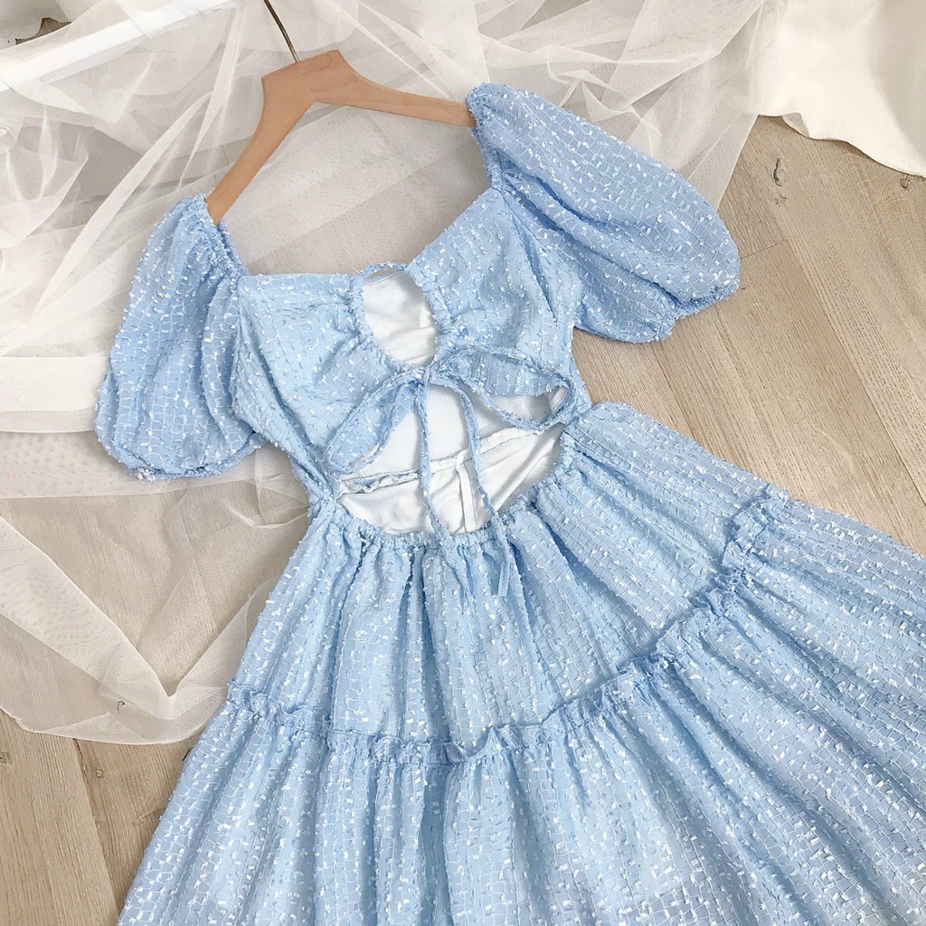 [Freeship+ Hoàn xu] Đầm xòe nhũ cột nơ sau tay phồng | BigBuy360 - bigbuy360.vn