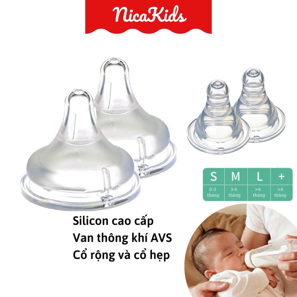 Núm ty cho bình Pigeon siêu mềm cổ rộng/hẹp và các loại bình cổ rộng/hẹp khác.