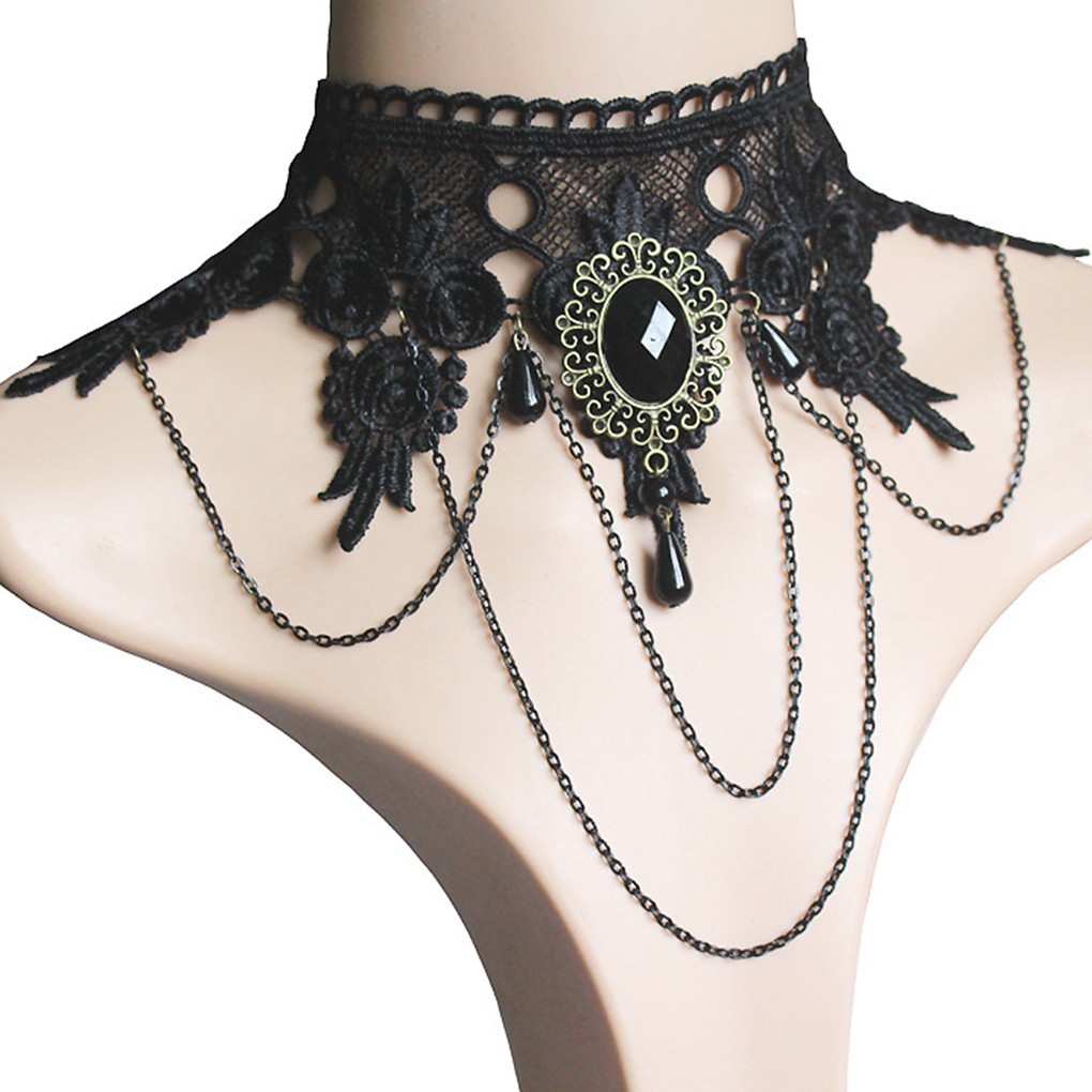 Vòng cổ nữ Choker phối ren đính hạt