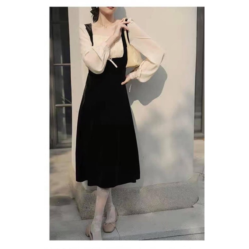 Đầm midi phối cổ và tay oganza | BigBuy360 - bigbuy360.vn