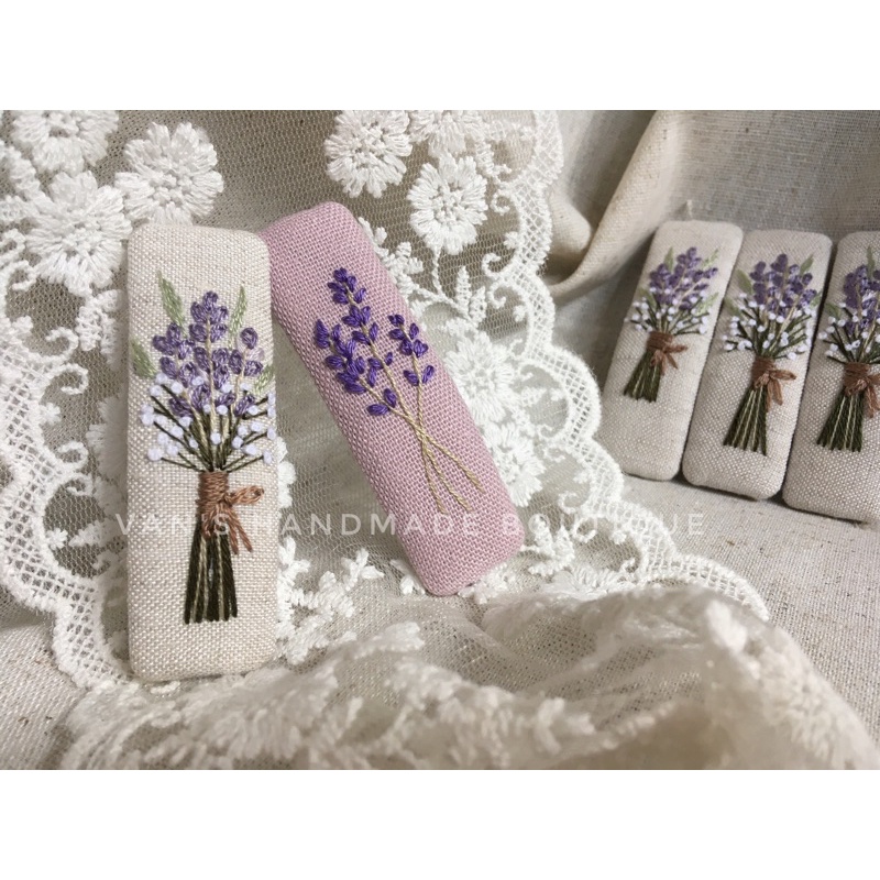 Kẹp tóc thêu tay hoa Lavender tím