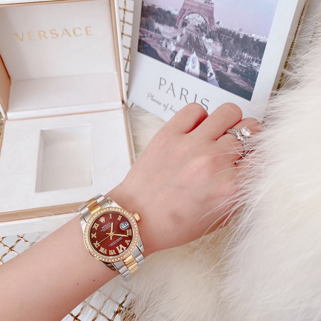 Đồng hồ nữ Rolex, dây thép không girm hàng full box, thẻ bảo hành 12 tháng - Dongho.rolex