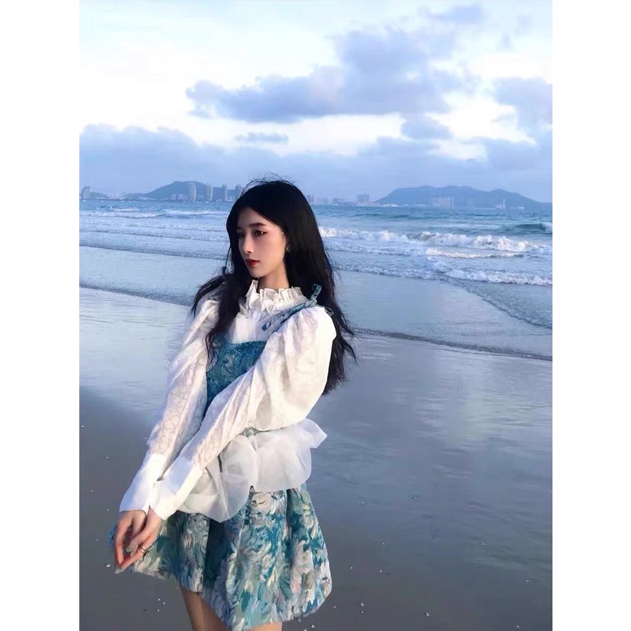 Đầm nữ hai dây dáng xòe chất dạ phối bèo tiểu thư Emilyshop ulzzang