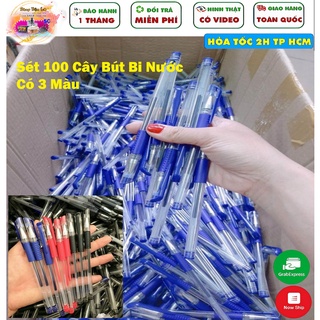 Combo 100 cây bút bi nước ngòi nhỏ ( Có Xanh - Đen - Tím )