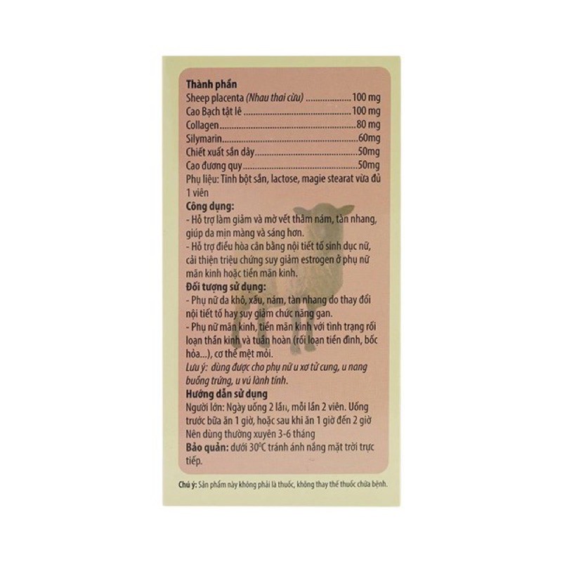 Nhau Thai Cừu SHEEP PLACENTA & COLLAGEN Kingphar Hộp 60 viên -  Mờ Nám, Đẹp Da Cân Bằng Nội Tiết | Thế Giới Skin Care
