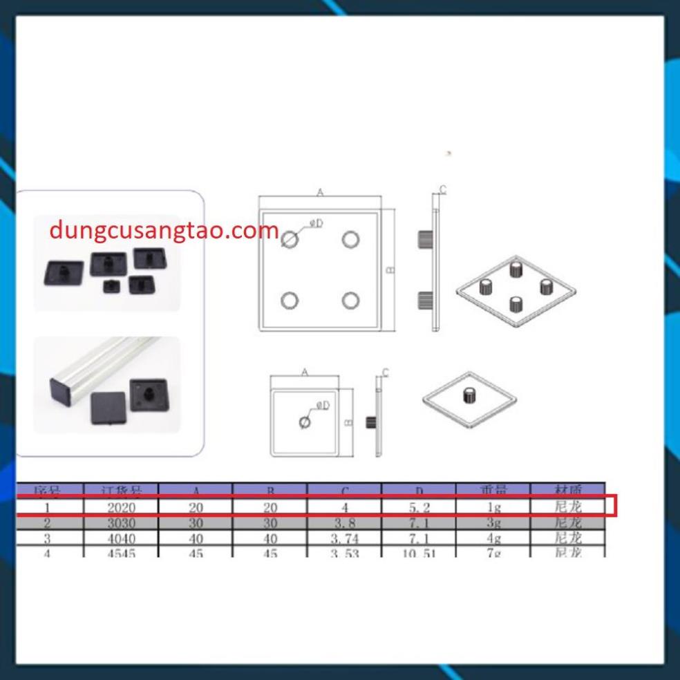 Nắp nhựa bịt đầu thanh nhôm định hình 2020- 2040-3030  cao cấp