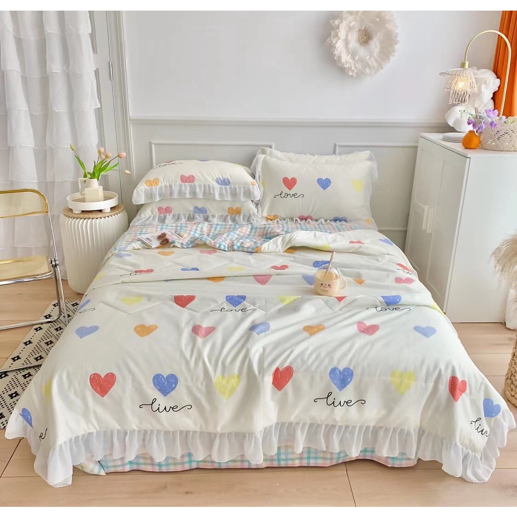 Bộ Chăn ga 100% Cotton Chăn Đã Trần Bông - Sét Chăn Ga Chăn Trần Bông Siêu Xinh