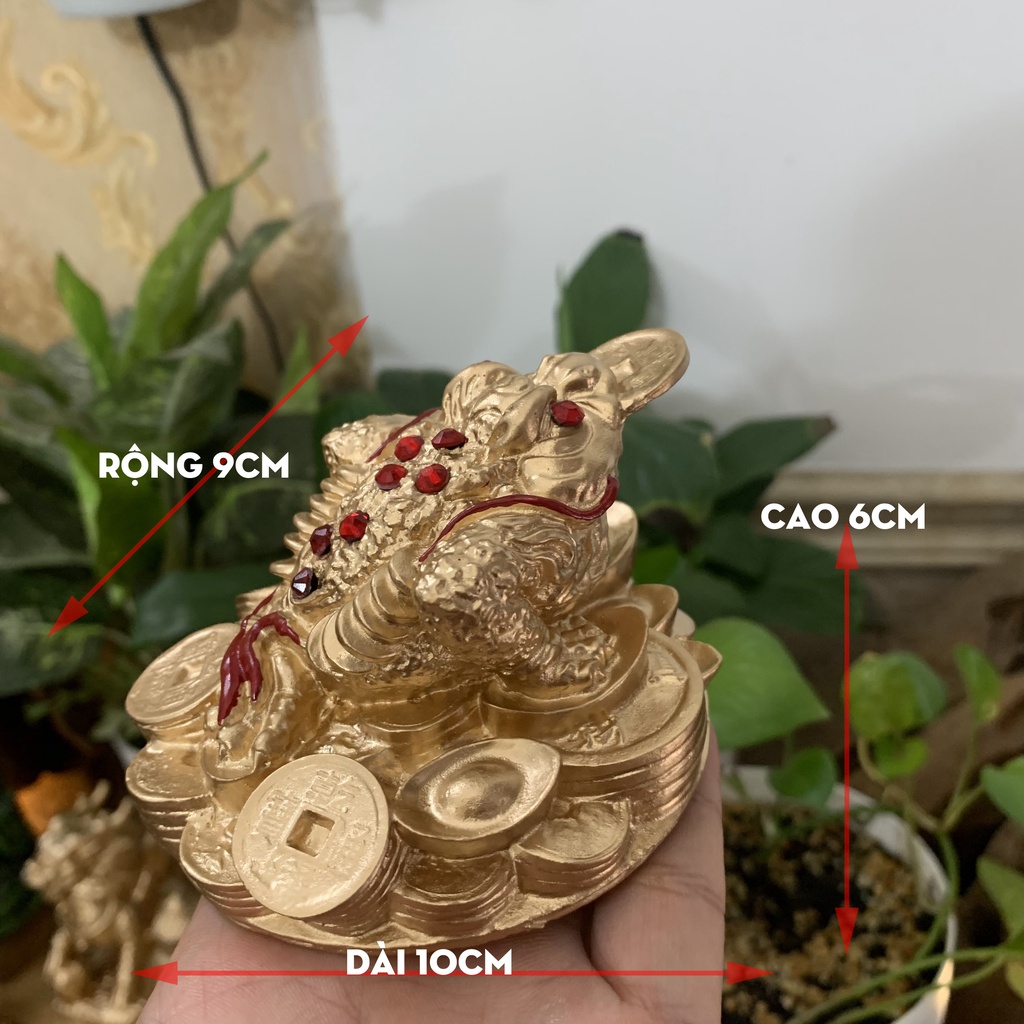 Tượng đá Cóc Thiềm Thừ 3 chân phong thủy chiêu giữ tài lộc - Màu nhũ đồng - Cỡ nhỏ - Cao 6cm