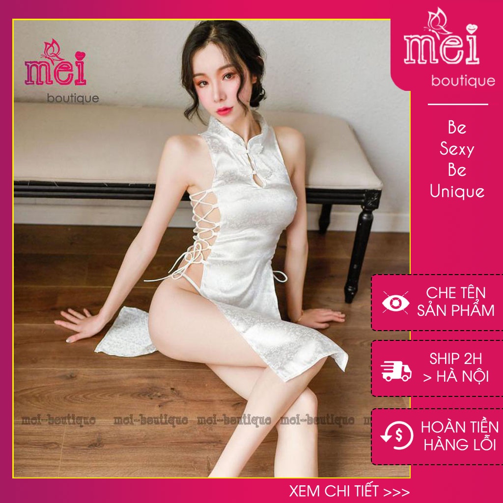 Bộ đồ ngủ sườn xám sexy 2 vạt buộc dây 2 bên eo gợi cảm Mei Boutique MB006