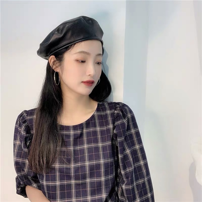 Mũ Nồi Beret NỮ CHẤT PU BA MÀU Chỉnh được kích thước HÀN QUỐC MN05