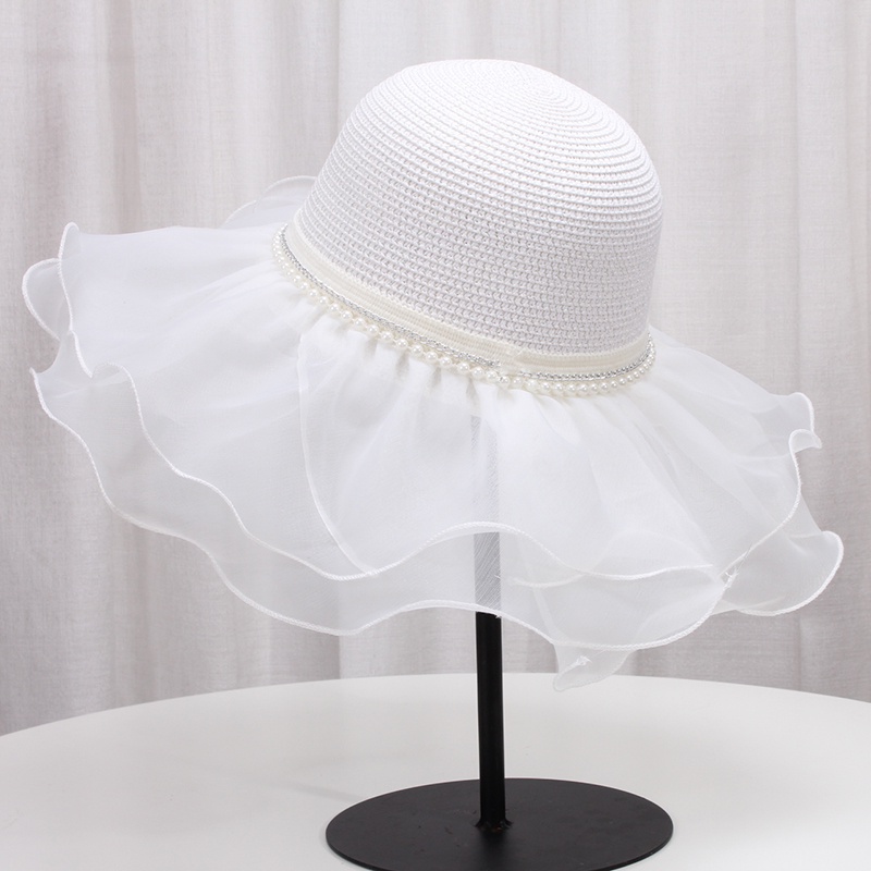 Nón Cói Rộng Vành Phối Ren Đính Ngọc Trai Thời Trang Cho Nữ