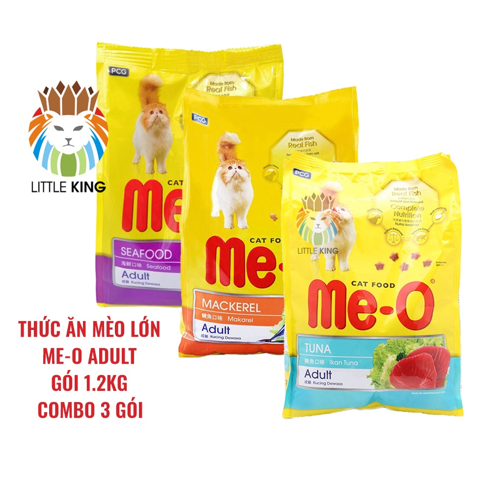 Combo 3 gói Thức ăn cho mèo lớn Me-o Adult gói 1.2kg, thức ăn hạt mèo giá rẻ Little King pet shop