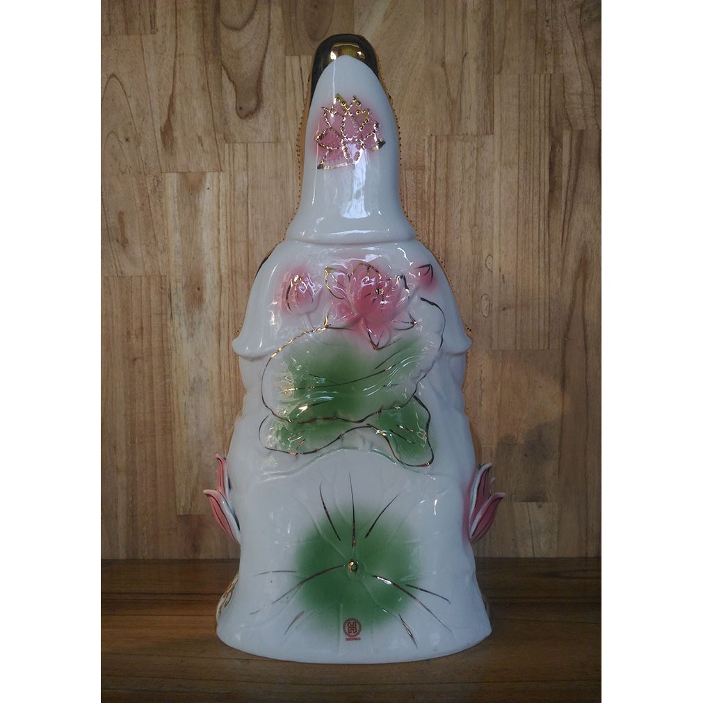 Tượng Quan Âm Áo Vàng Ngồi Tòa Sen Hồng 16 Inch