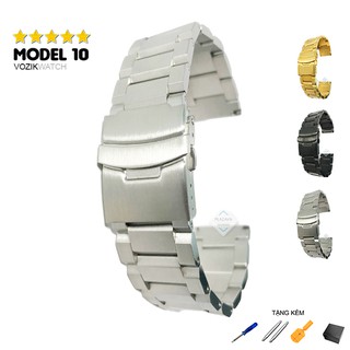 Dây đồng hồ thép không gỉ inox 316 model 10 kiểu khóa bấm chống han gỉ (size 18mm 20mm 22mm)