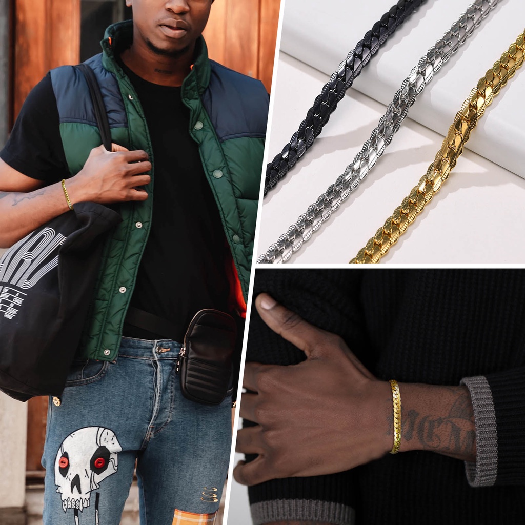 Vòng đeo tay VNOX thép không gỉ 6mm kiểu dây xích có thể điều chỉnh dành cho nam