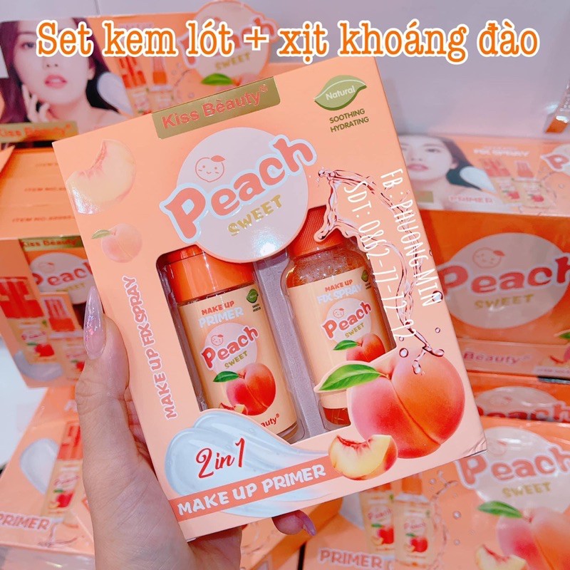 SET 2 CHAI KEM LÓT+XỊT KHOÁNG PEACH SWEET KISS BEAUTY