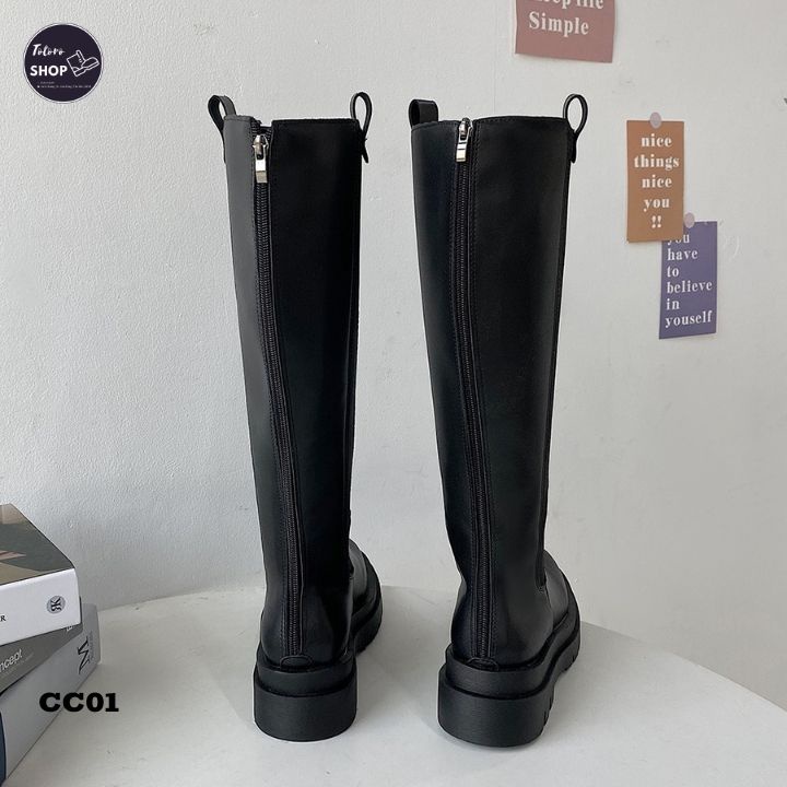 [Hàng Sẵn] [Ảnh Thật] [Freeship] Giày Bốt Nữ Da Cổ Cao 37cm Đế 4cm - CC01