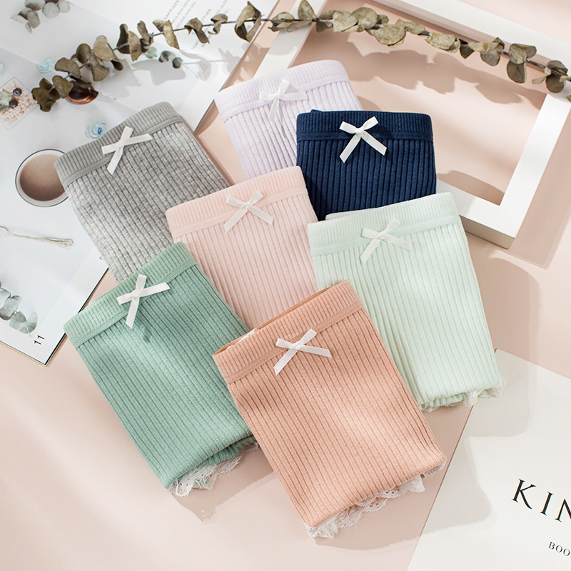Quần Lót Cotton Màu Sắc Trơn Viền Ren Lưng Cao Cỡ Lớn Thoải Mái Thoáng Khí Cho Nữ