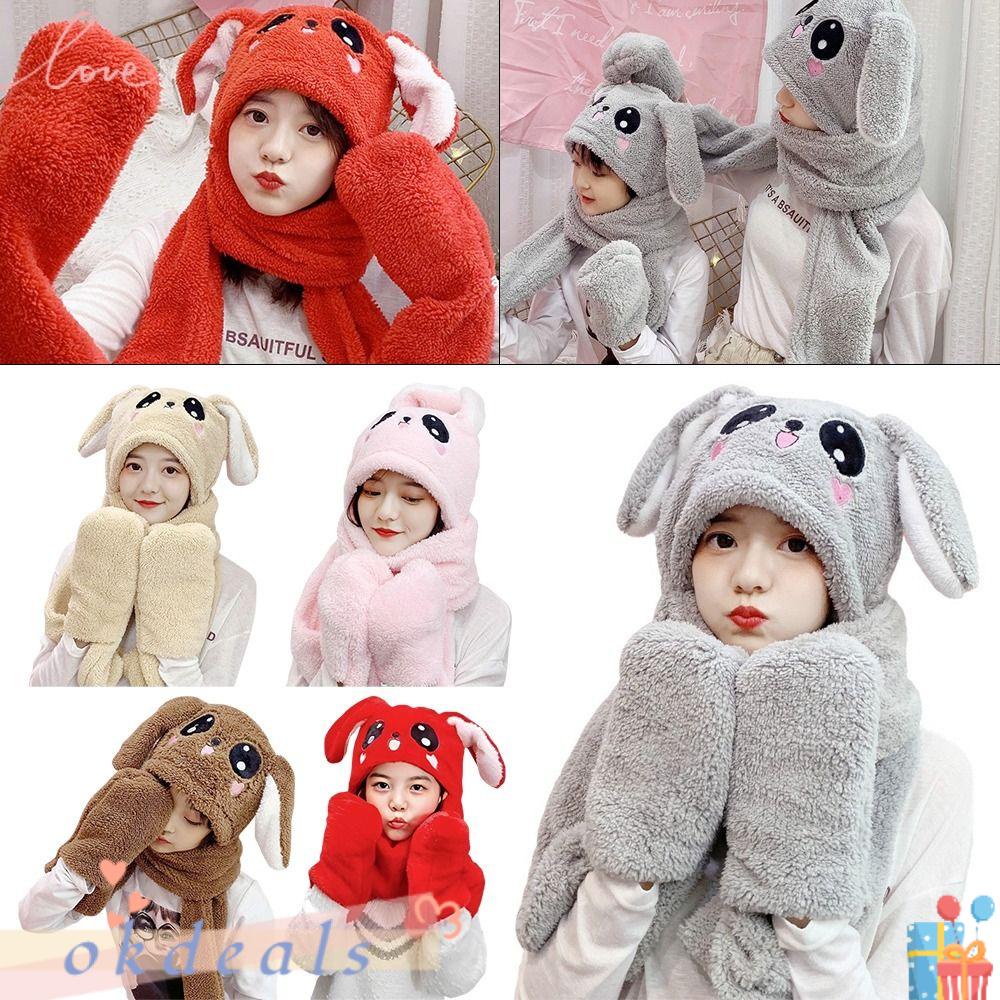 Okdeals Mũ Tai Thỏ Chuyển Động Ba Trong Một Găng Tay Giữ Ấm Cho Nữ