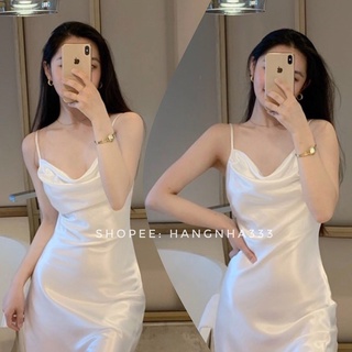 SẴN🔥Váy lụa 2 dây cổ đổ phi lụa cao cấp - Hàng mới về